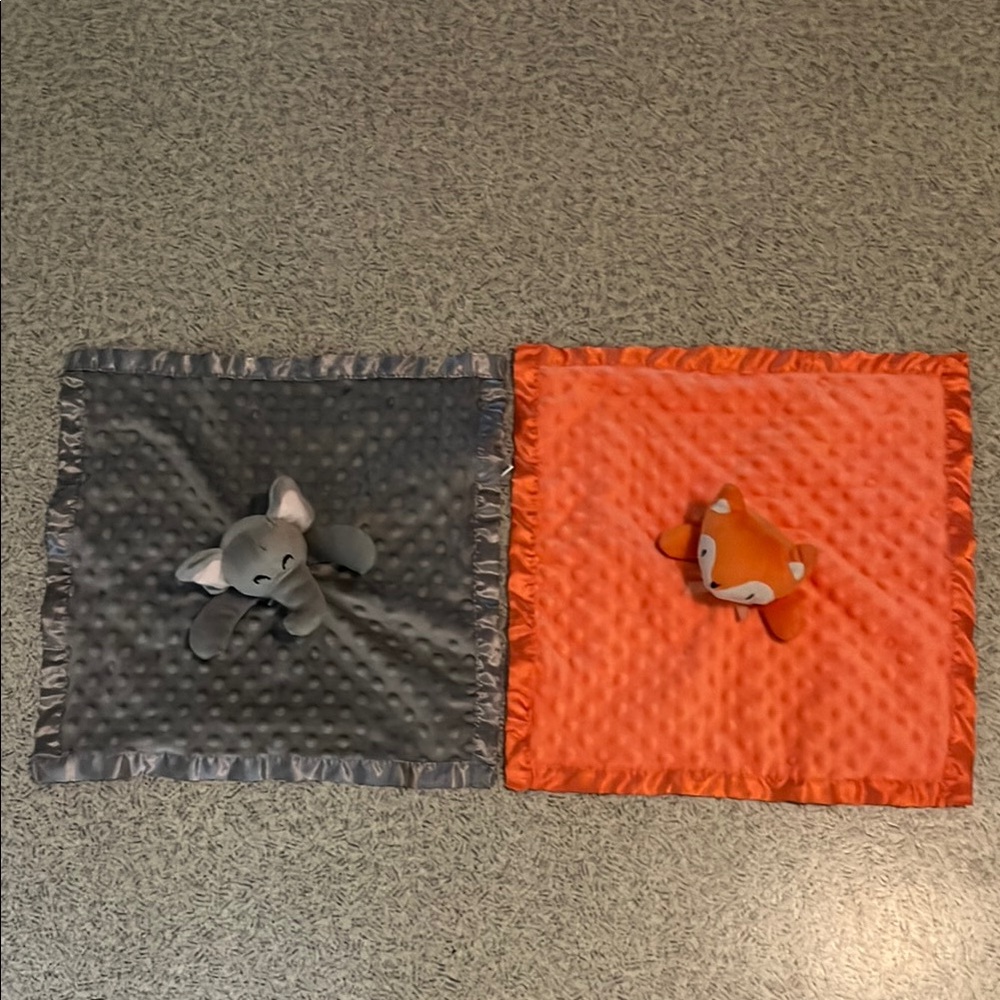 Gray and Orange Plush security Blankets